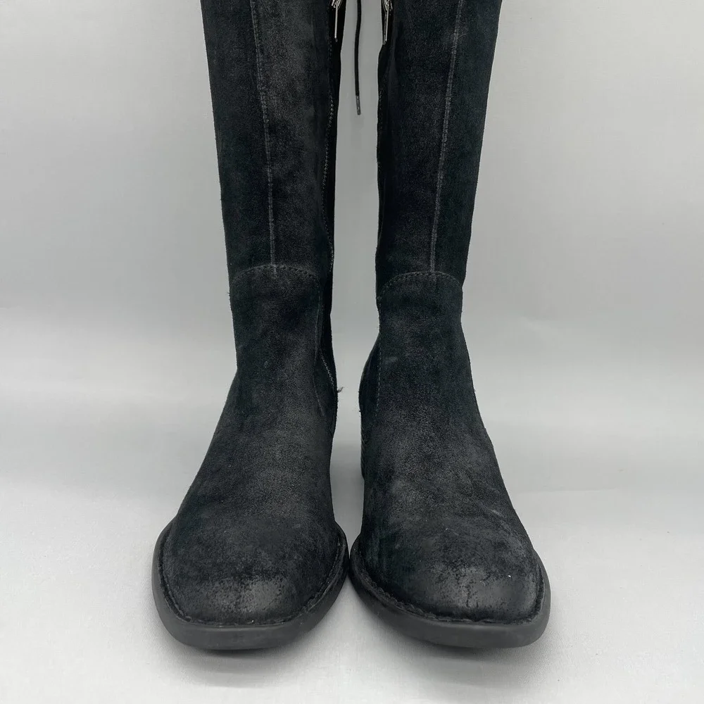 Born Womens 9.5M Gallinara Boot Over The Knee Black Distressed Suede Riding Boho